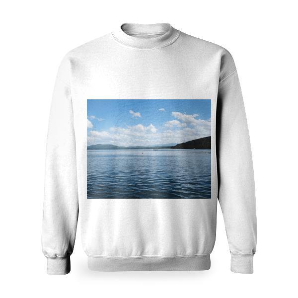 White Clouds And Blue Skies Over Lake Basic Sweatshirt