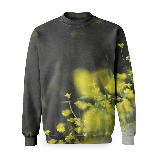 Yellow Flowers In Tilt Shift Lens Photography Basic Sweatshirt