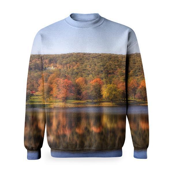 Photo Of River Beside Trees Near Mountain Ranges Basic Sweatshirt