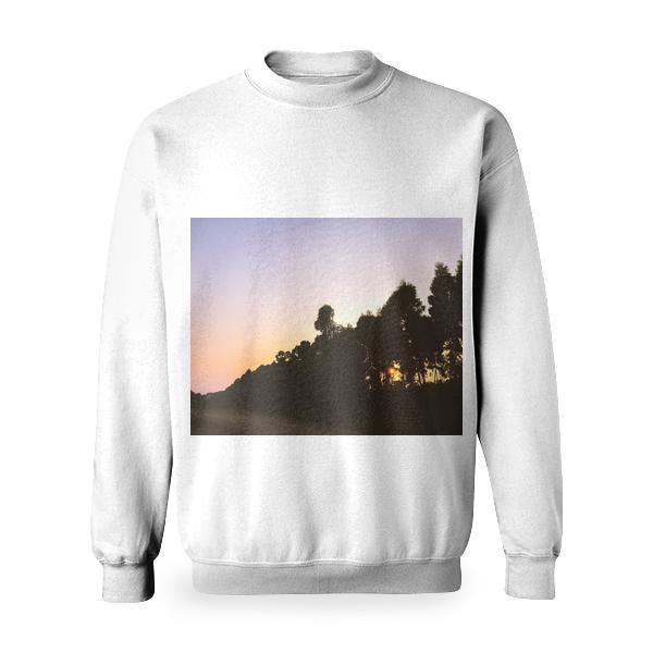 Silhouettes Of Tall Trees Near Dirt Road During Sunset Basic Sweatshirt