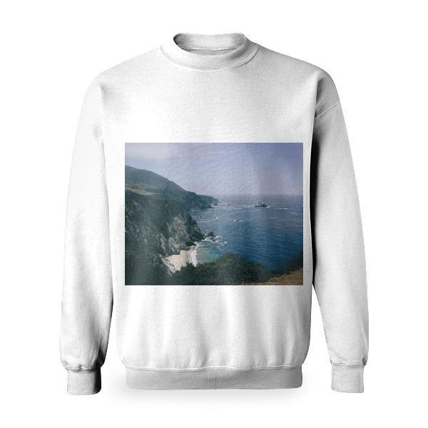 View Of Ocean Water From Mountain Cliff During Daytime Basic Sweatshirt