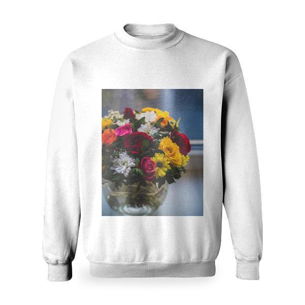 Close Up Photography Of Multi Petaled Plants In Clear Glass Vase Basic Sweatshirt