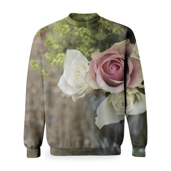 White And Pink Roses Inside Clear Glass Vase In Shallow Focus Photography Basic Sweatshirt