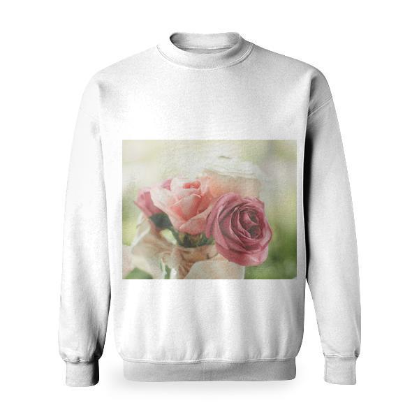 Red Rose Pink And White In Close Up Photo Basic Sweatshirt