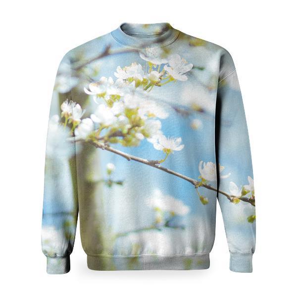 White Flowers On Brown Tree Branch Basic Sweatshirt