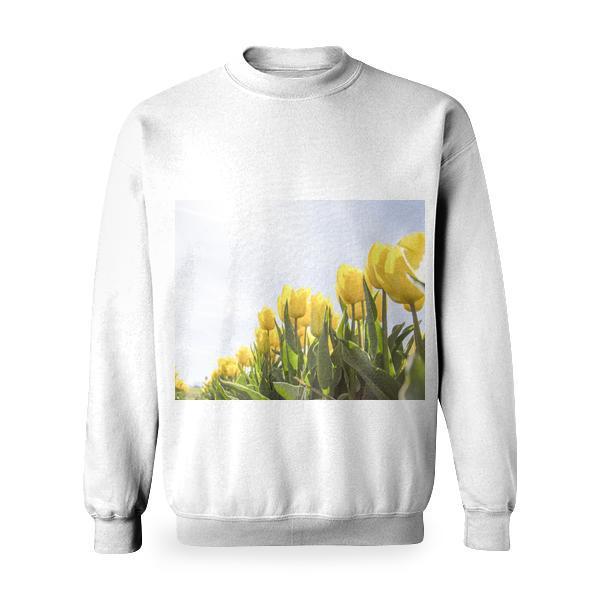 Yellow Tulip Flower Field During Daytime Basic Sweatshirt
