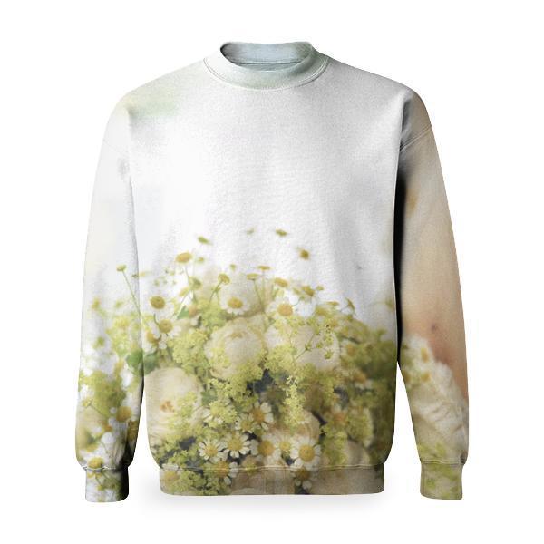 Woman In Bridal Gown Holding Bouquet Of White Flowers Basic Sweatshirt