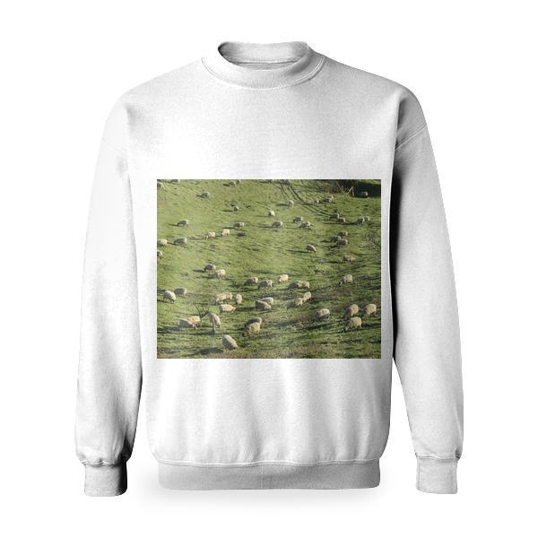 Sheep Herd On Green Grass Field Basic Sweatshirt