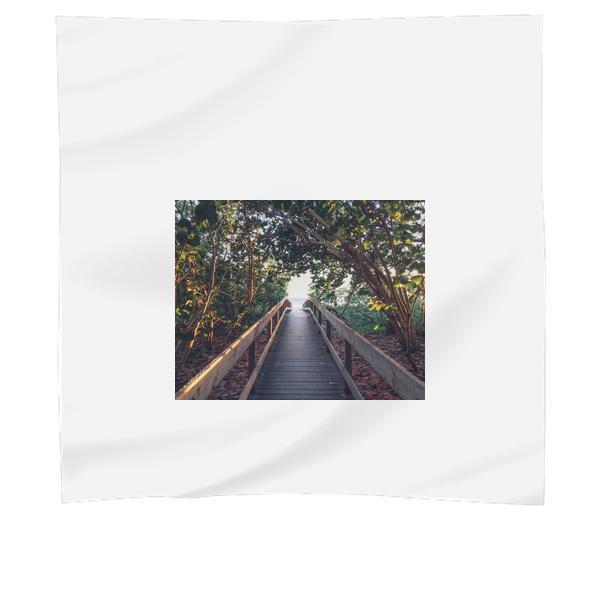 Black Pathway Between Green Trees Towards Body Of Water During Daytime Scarf