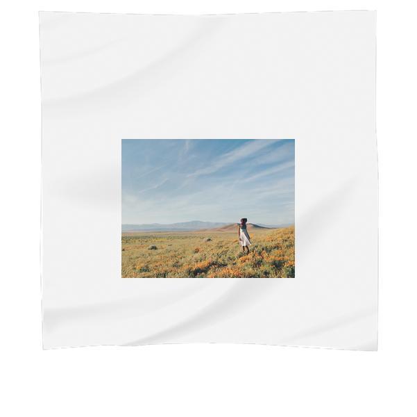 Woman In White Sundress Standing On Flower Field During Daytime Scarf