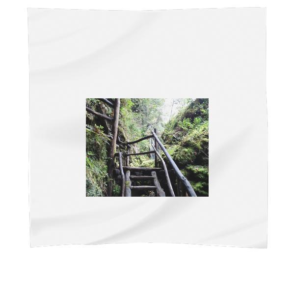 Black Wood Stairs Going To Waterfall During Daytime Scarf