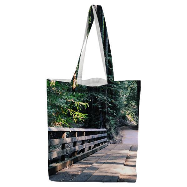 Brown Wooden Bridge By The Mountain During Daytime Tote Bag