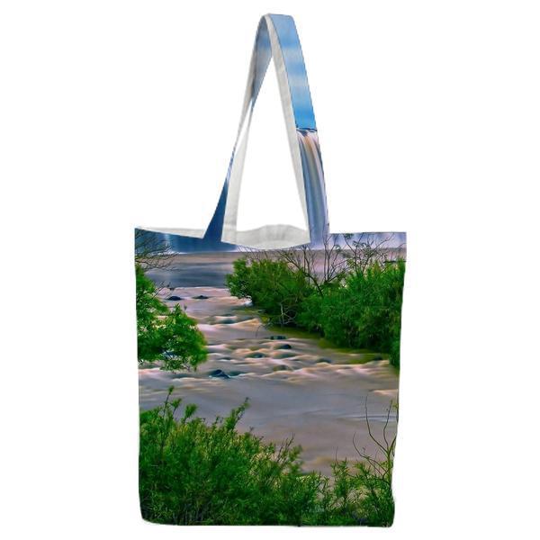 Water Falls Surrounding Green Grass During Daytime Tote Bag