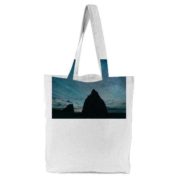 Silhouette Of Mountain During Nighttime Tote Bag