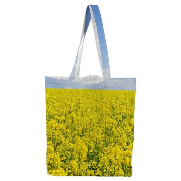 Yellow Flower Field Under Blue Cloudy Sky During Daytime Tote Bag