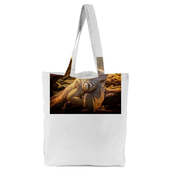 Close Photo Of White And Black Lizard On Branch Tote Bag