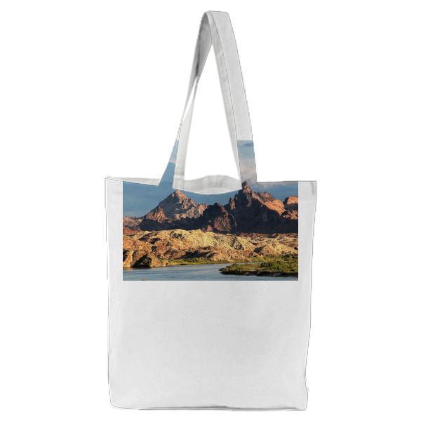 Mountains And River During Daytime Tote Bag