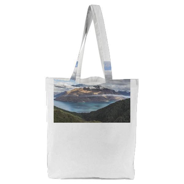 Green Mountain And Blue Sea Tote Bag