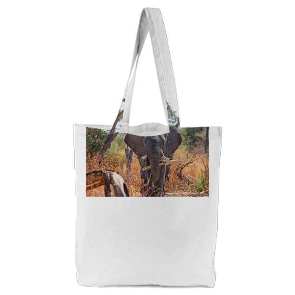 Black Elephant On Brown And Green Grass During Daytime Tote Bag