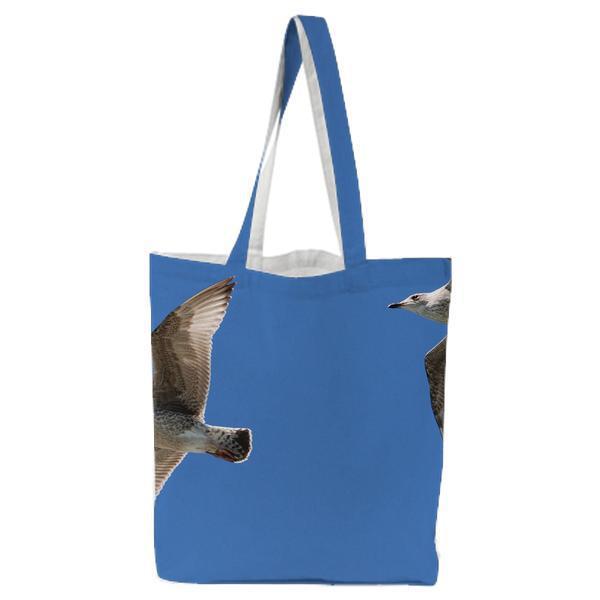 3 White Birds Flying Under Blue Sky Tote Bag