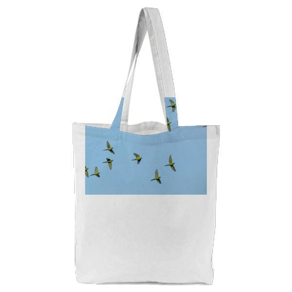 Green Feathered Bird On Mid Air Flying Tote Bag