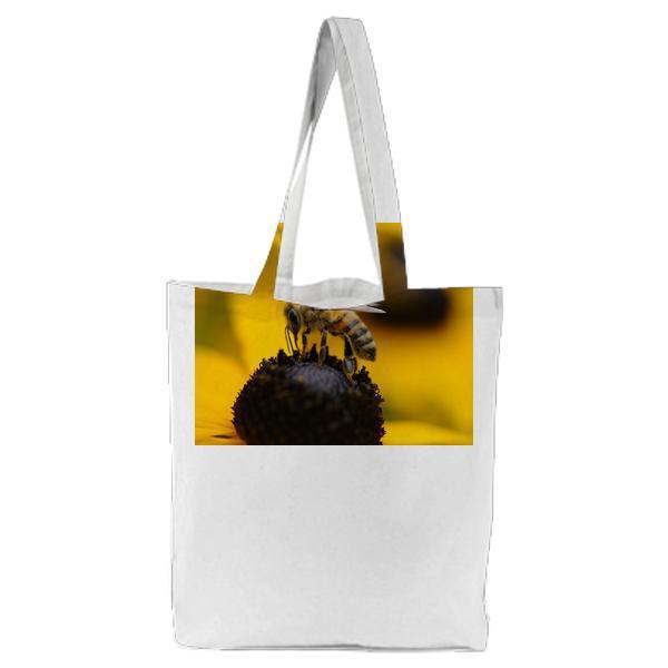Tilt Shift Lens Photography Of Yellow And Black Bee Tote Bag