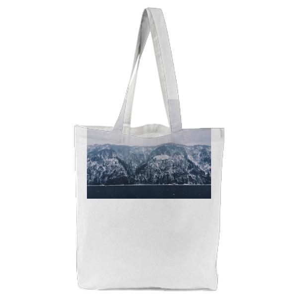 Grayscale Photography Of Snowy Mountain During Daytime Tote Bag