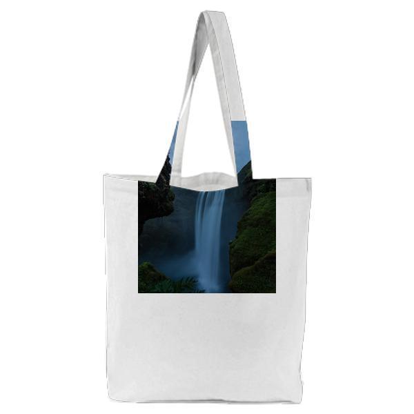 Waterfalls On Green Mountain During Daytime Tote Bag