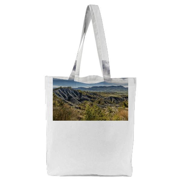 Green And Gray Mountain Under White Blue Sky Tote Bag