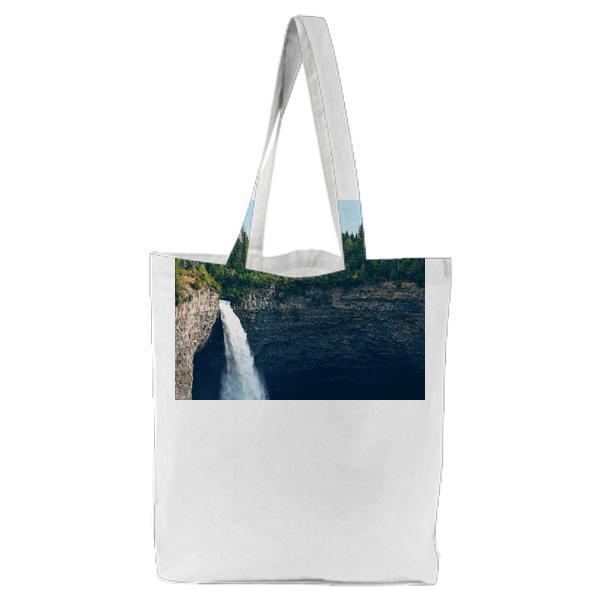 Green Trees Above Mountain And Falls During Daytime Tote Bag