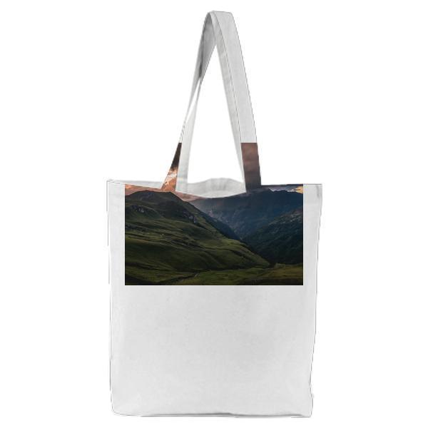 Landscape Photography Of Green Hills Under Gray Sky During Daytime Tote Bag