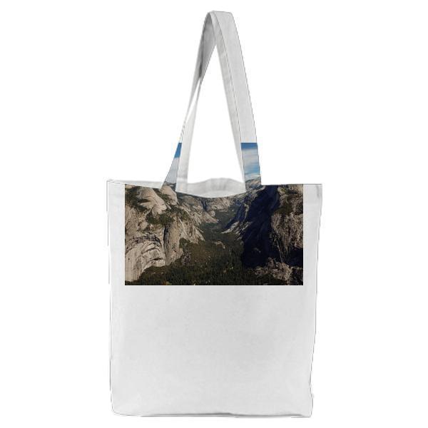 High Angle Photo Of Green Grass And Grey Mountain Tote Bag