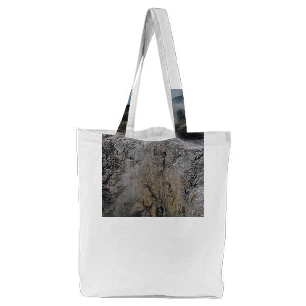 Photo Of Snow Coated Foggy Mountain During Daytime Tote Bag