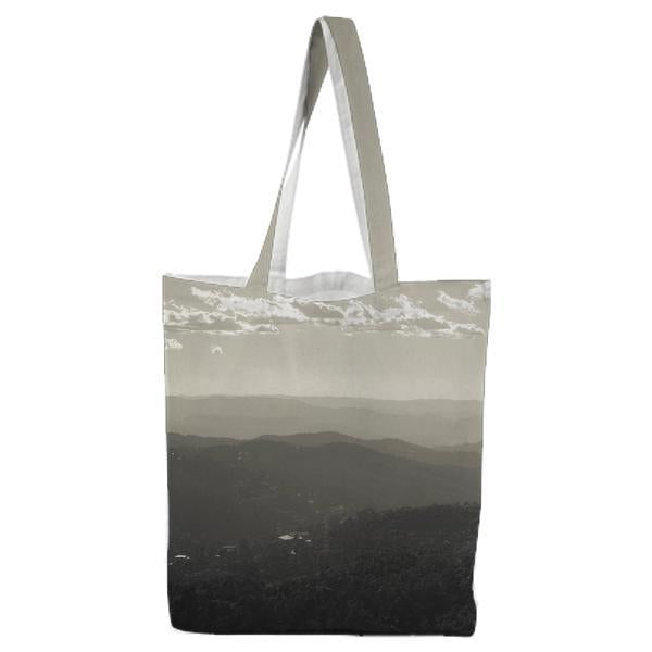 Mountain Range During Daytime Grey Scale Photography Tote Bag