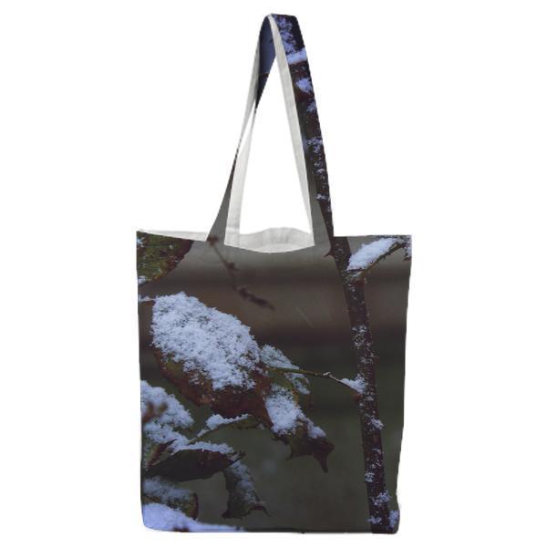 CloseUp Of Snow On Plants During Winter Tote Bag