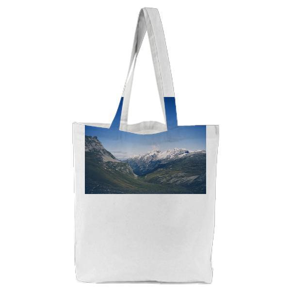 White And Green Mountain During Daytime Tote Bag
