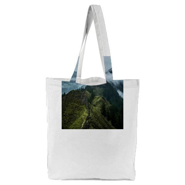 Green Mountain With Fogs Tote Bag