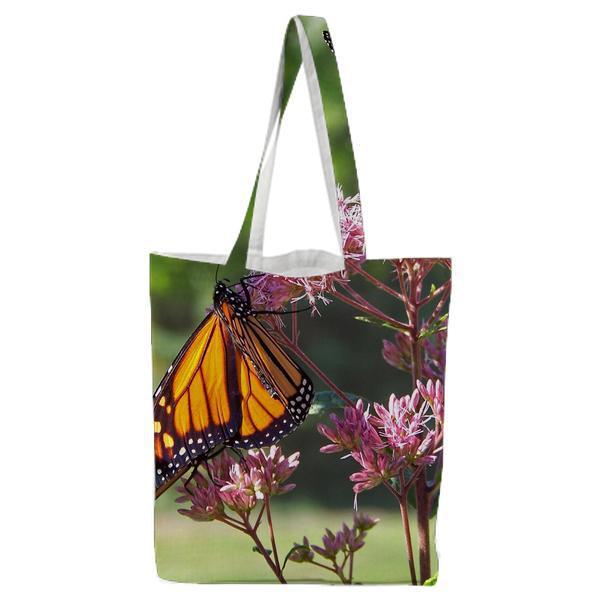 Monarch Butterflies On Pink Petal Flowers During Daytime Tote Bag