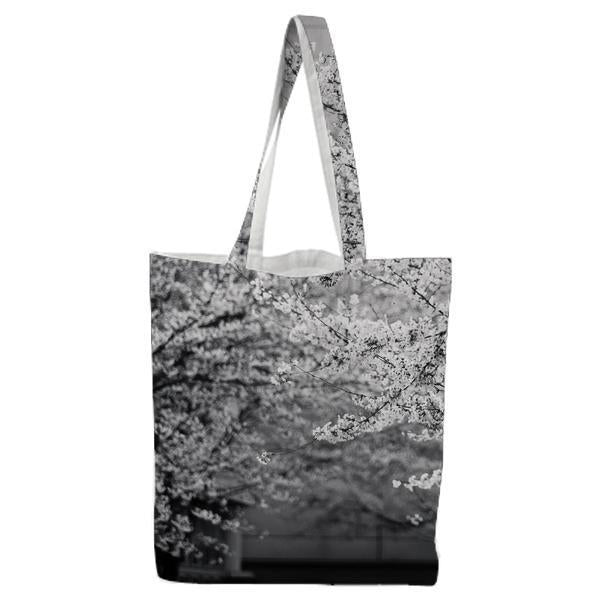 Grayscale Photo Of Trees During Daytime Tote Bag