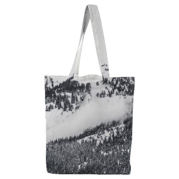 Grayscale Photo Of Snow On Trees At Daytime Tote Bag