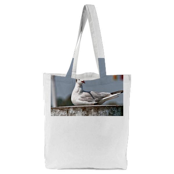 White And Gray Bird On Brown Container Tote Bag