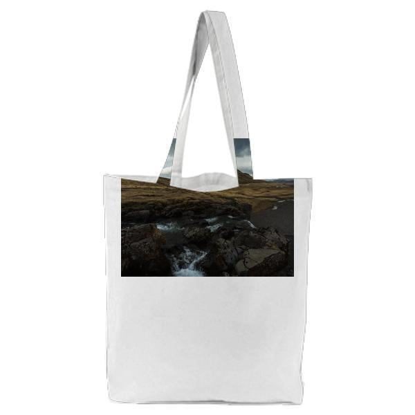 Brown Coned Mountain Under Grey And White Sky During Daytime Tote Bag