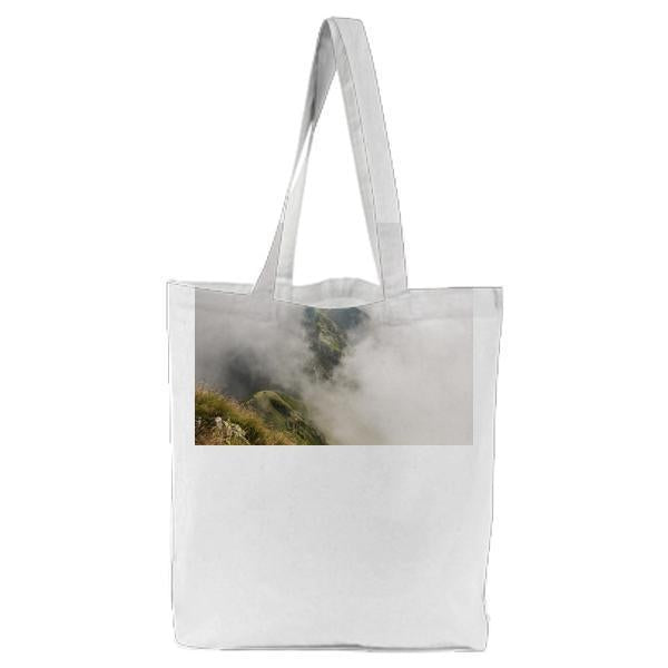 Landscape Photo Of Mountain With Smoke Tote Bag