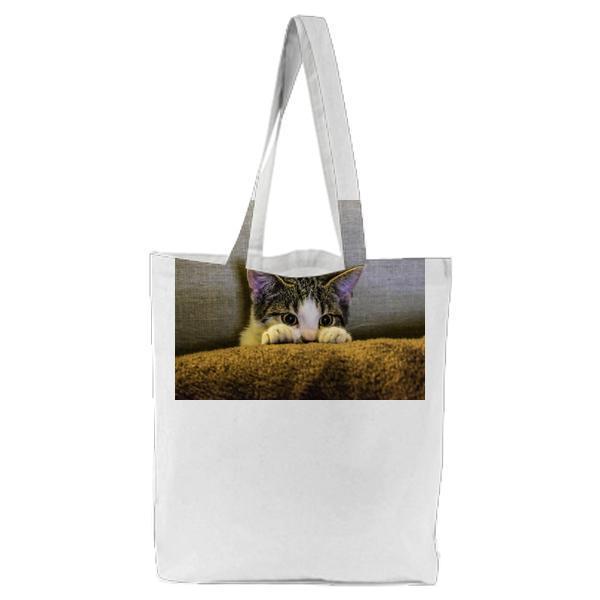 Black And White Kitten On Brown Textile Tote Bag