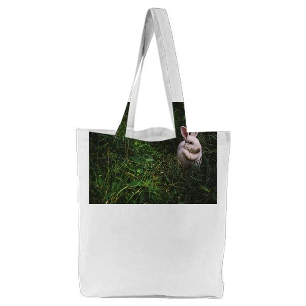 White Rabbit On Green Grass Tote Bag