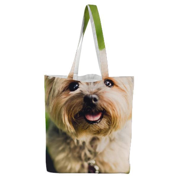 White Short Coat Puppy On Green Grass Tote Bag