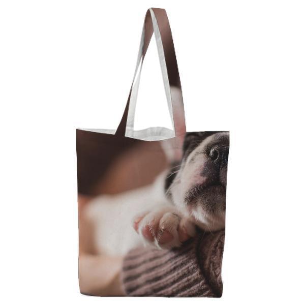White And Black Puppy Tote Bag