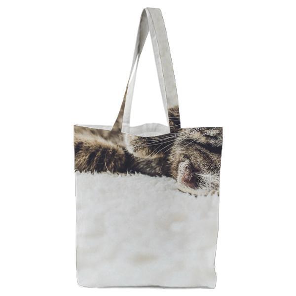 Brown Tabby Kitten On White Textile Tote Bag