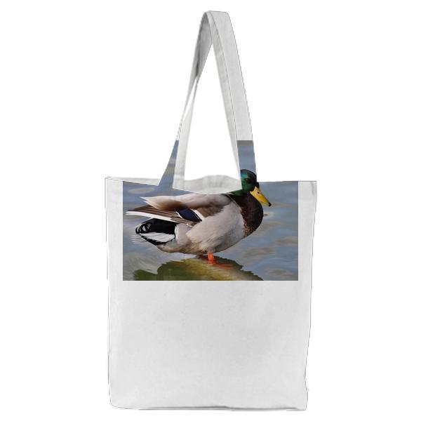 White Brown And Green Male Mallard Duck Tote Bag