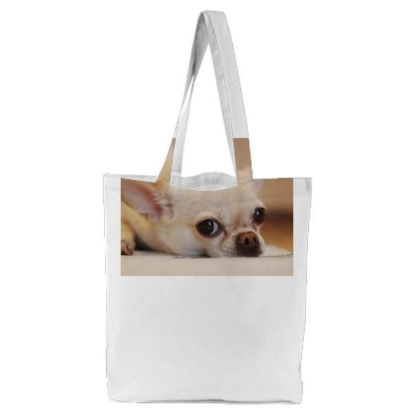Chihuahua Lying On White Textile Tote Bag